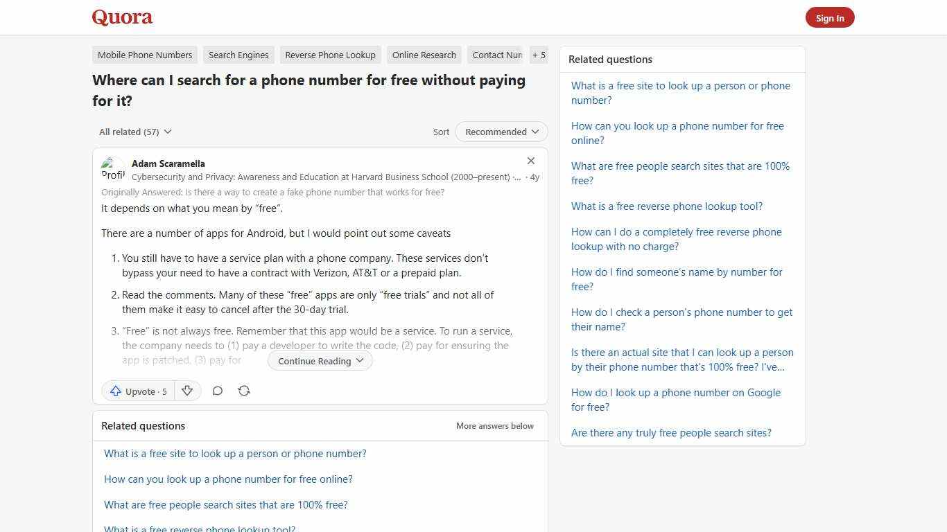 Where can I search for a phone number for free without paying for it? - Quora